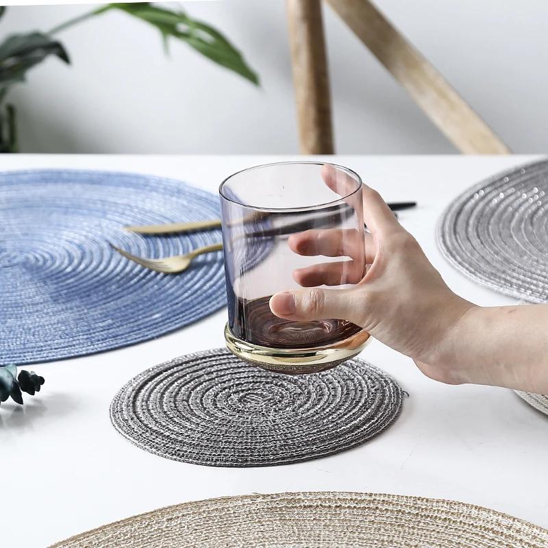 2pcs Round Table Mat Woven Ramie Placemats Anti Slip Dining Table Mats Non-Slip Tableware Bowl Pads Kitchen Drink Cup Coasters