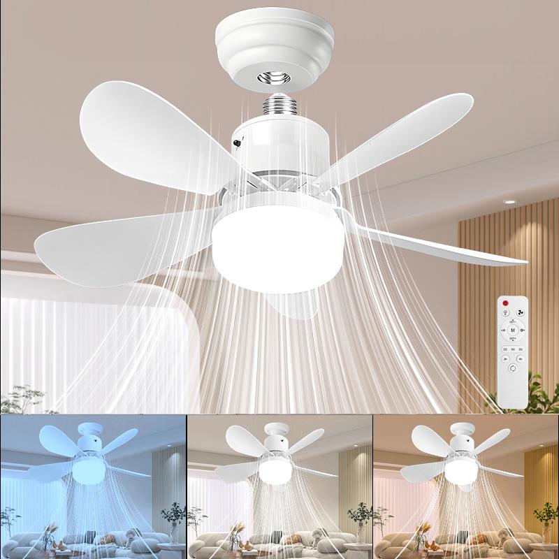 Socket Fan Light with Remote, Small Ceiling Fans with Lights, 3 Color Dimmable LED Light Bulb Fan,Screw-in E26/E27 Base for Room