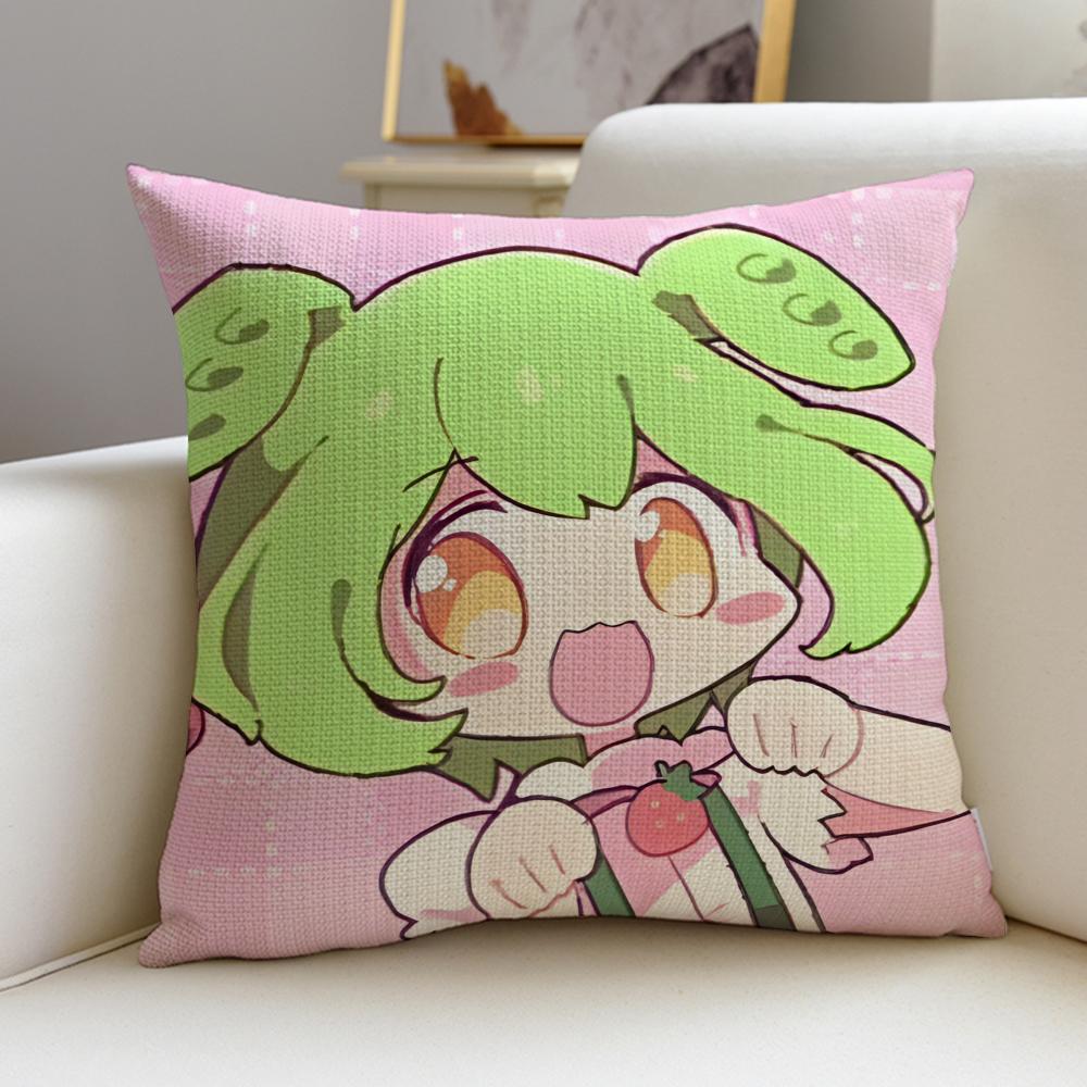 Cute ZZundamon AnimeS Cushion Cover Breathable and skinfriendly linen pillowcase square removable and washable cushion