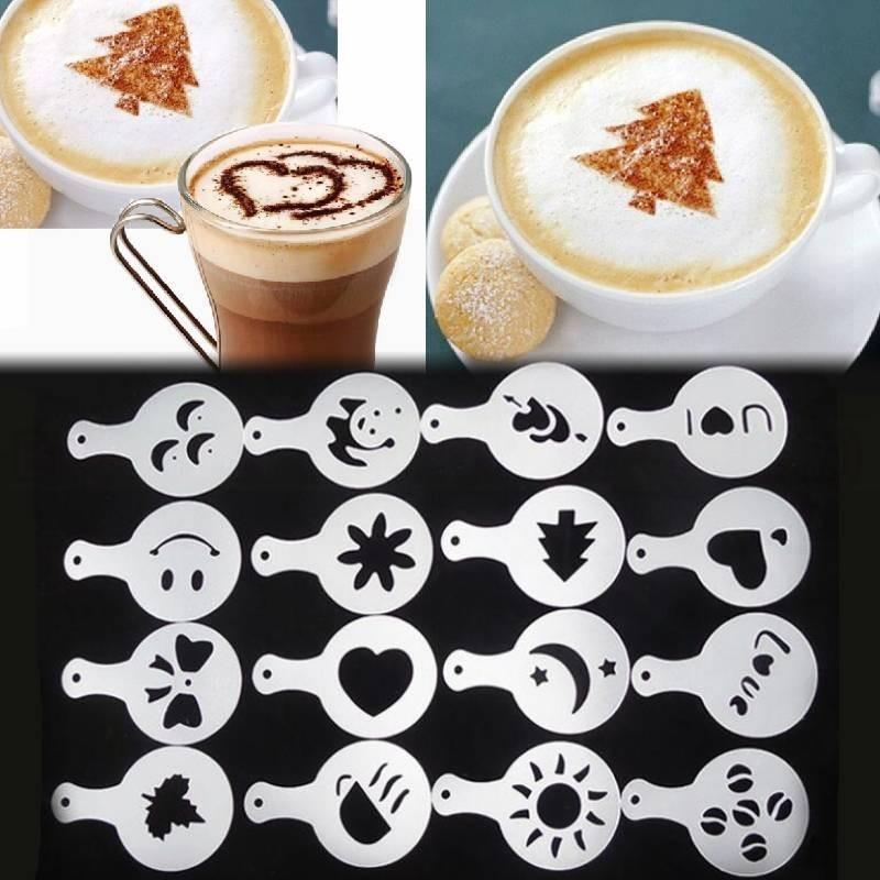 Langlebiges Kunststoff Kaffee Schablonen Set 16 Stück Modernes Schlichtes Design Für Latte Art