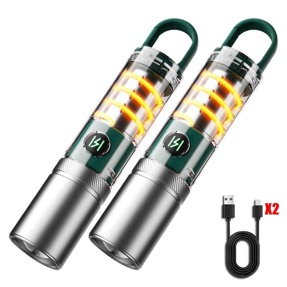 Powerful LED Flashlight USB Rechargeable Portable Camping Lantern with Built-in Battery 5 Mode Lighting Outdoor Emergency Torch