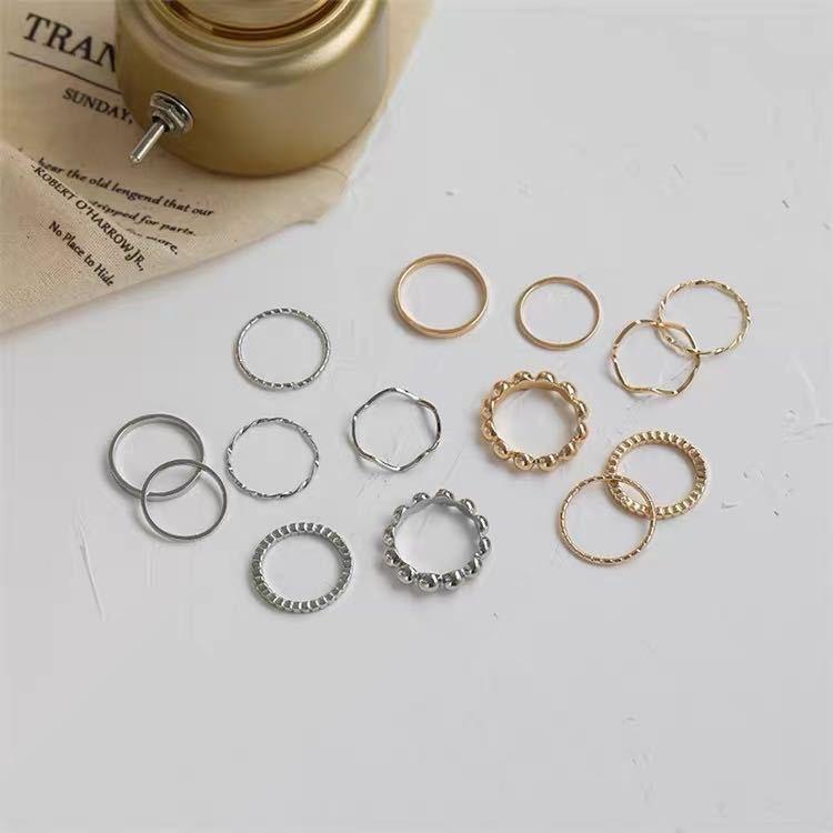 8PCS Korean version of the set ring Korean ins simple Internet celebrity female frigid wind 8-piece set plain ring stacked ring