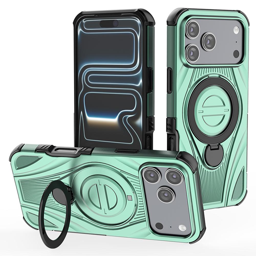 For iPhone 17 Pro Max Magnetic Case Rotating Kickstand TPU PC Shockproof Phone Back Cover