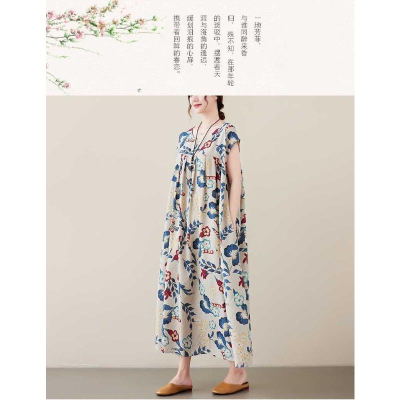 New Literary Retro Large Size Loose Thin Short-sleeved Long Dress Female