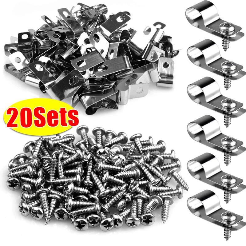 R-type Livestock Fence Wire Clamp with Screws Stainless Steel Agricultural Fencing Mounting Clips Wire Fixing Fastener Wholesale