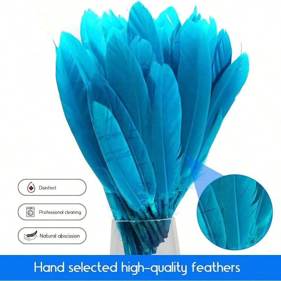 100Pcs Blue Goose Feathers 10-15cm Natural Dyed Feather for Wedding Decoration Party DIY Crafts Halloween Costume Supplies