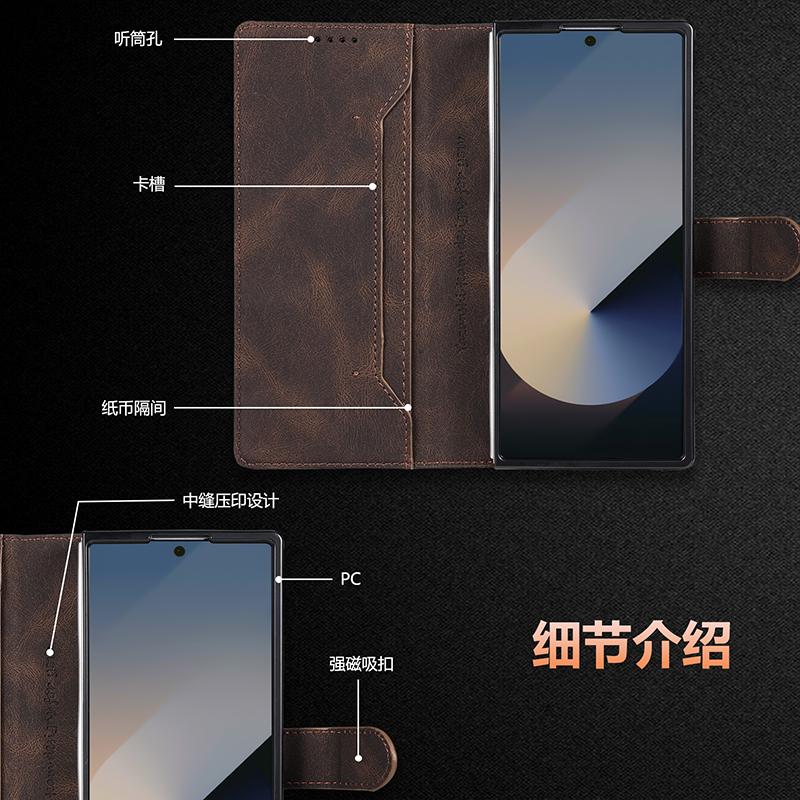 Luxury Business Magnetic Wallet Cards Solt Leather Folding Phone Case for Samsung Galaxy Z Fold 7 6 5 4 3 Bag Book Stand Cover