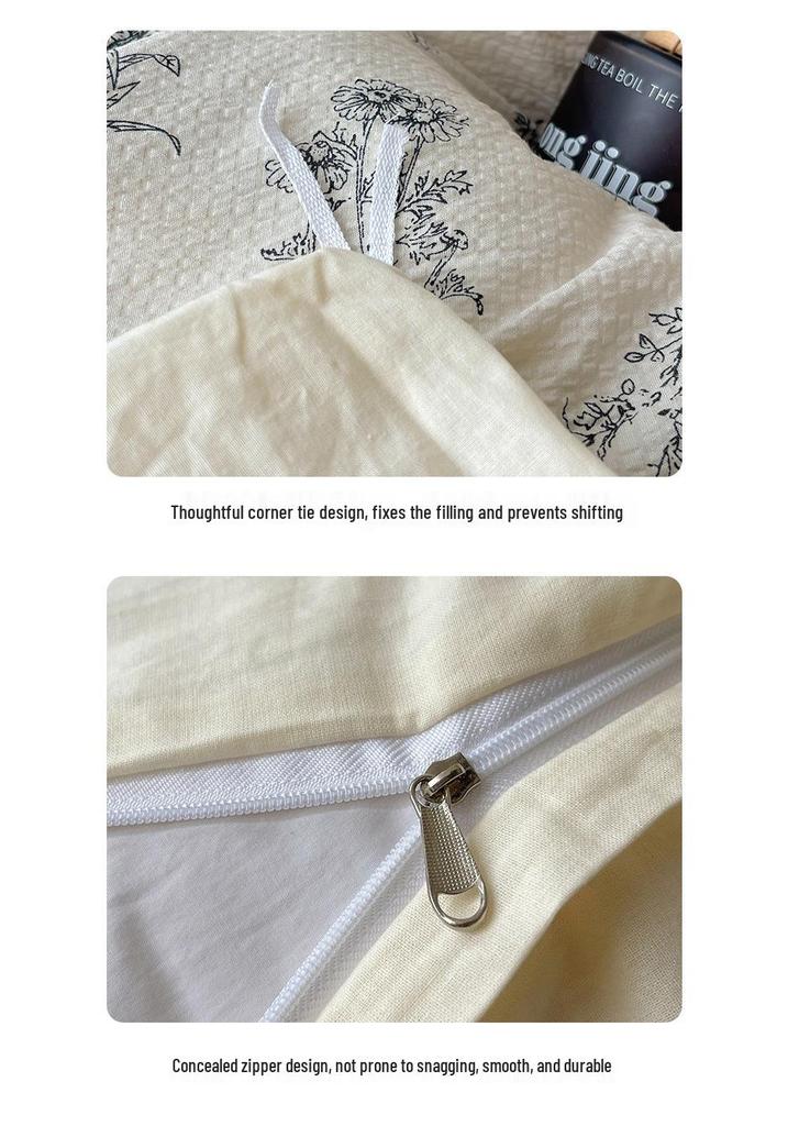Pastoral Retro French Lace Skin-friendly Bubble Gauze Washed Cotton 4-Piece Bed Set - Su Jin Series