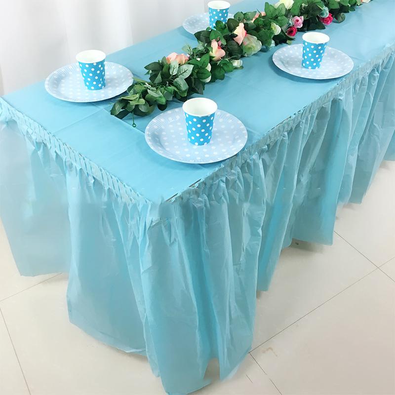 Disposable Table Skirt Plastic Party Desk Skirt Solid  73x420cm Table Cover for Birthday Party Wedding Festival Decoration