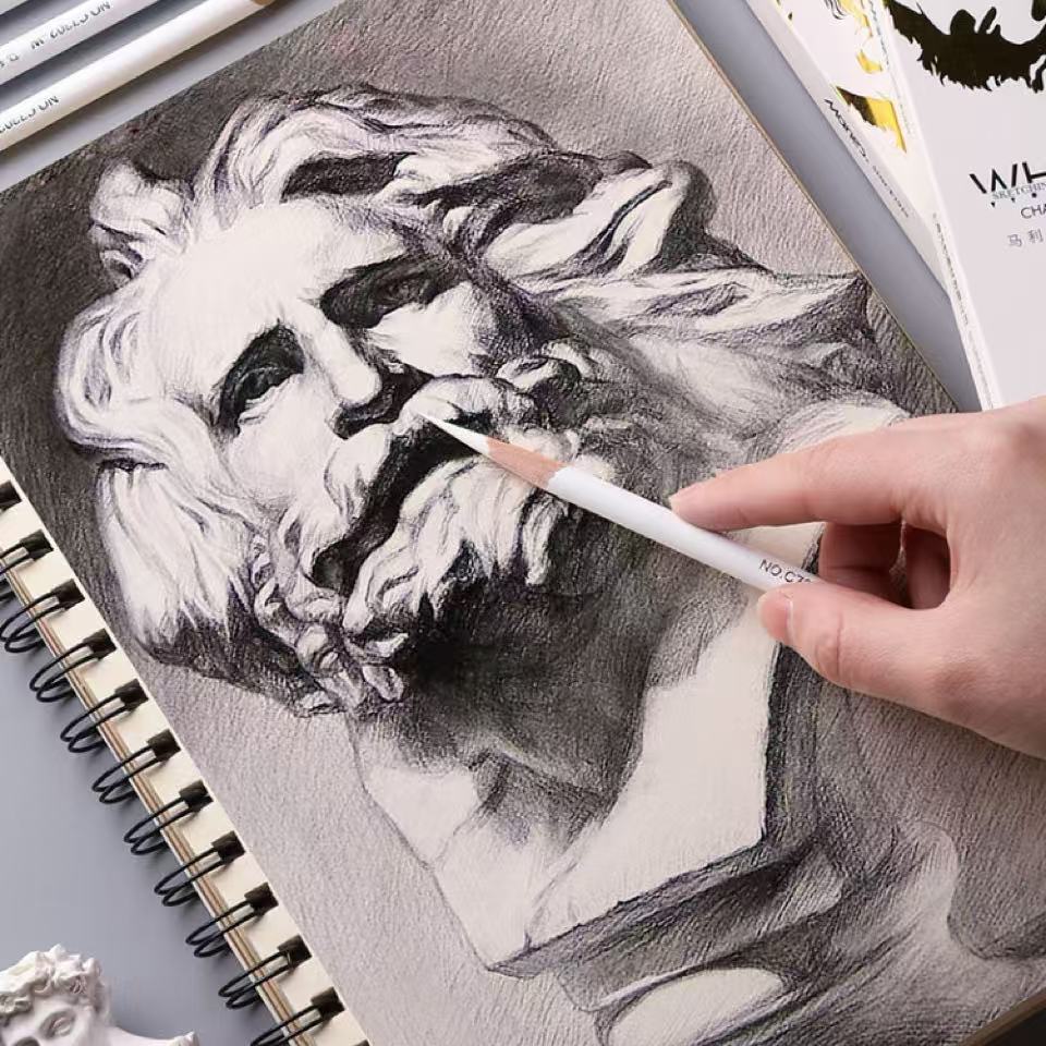 White Charcoal Pencil for Art Students – High-Quality White Highlight Sketching Pencil, Ideal for Drawing Exams and Intensive Training Sessions 6pcs