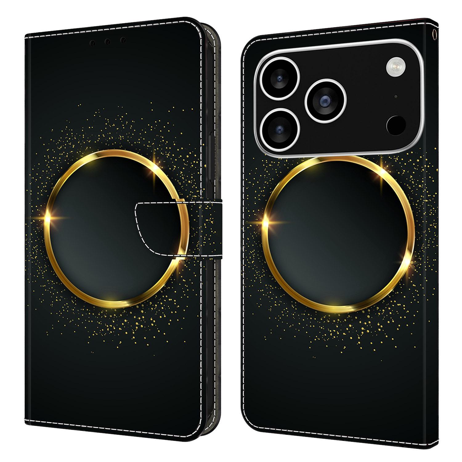 

Чехол для iPhone 17 Pro Max из ПУ кожи, кошелек, чехол для телефона с подставкой Gold Ring