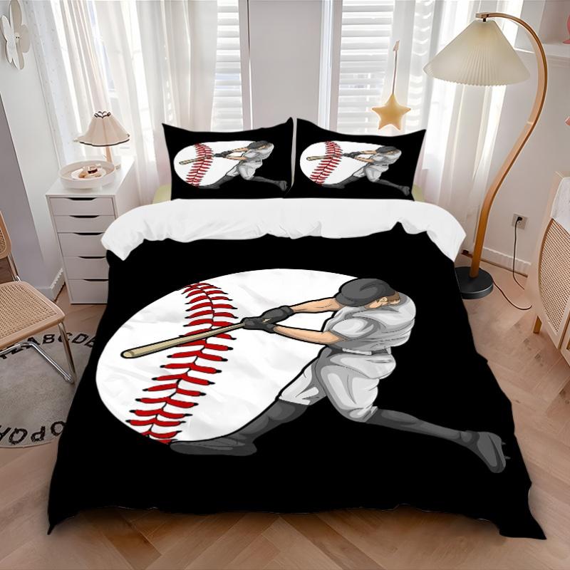 3pcs Baseball Player Bedding Set, Includes 1 Comforter + 2 Pillowcases, Without Pillow Inserts, Soft Comfortable, Lightweight Breathable, Pr