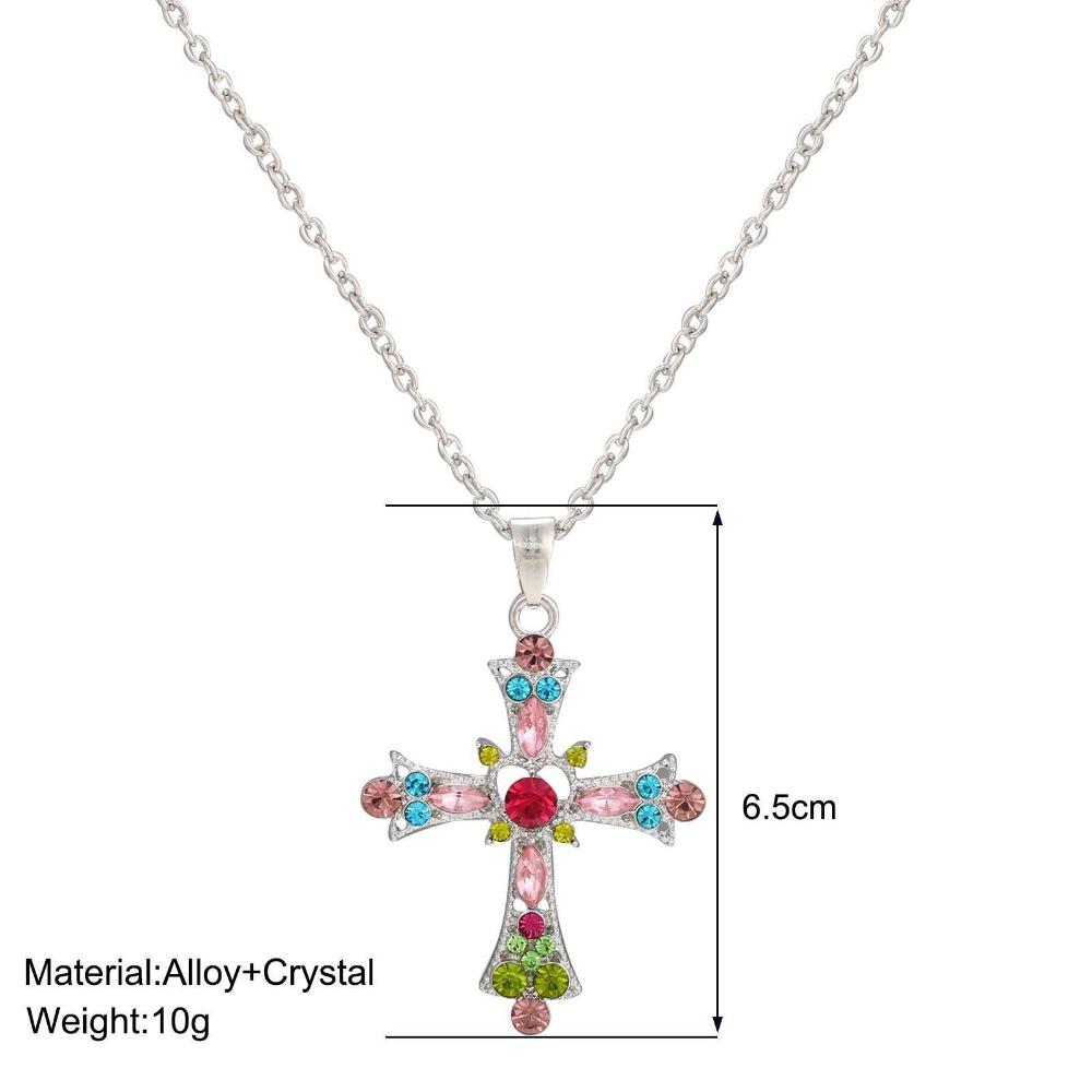 Trendy Personality Colorful Rhinestone Cross Hollowed-out Heart Pendant Necklace Earrings for Women Men Y2k Jewelry Accessories