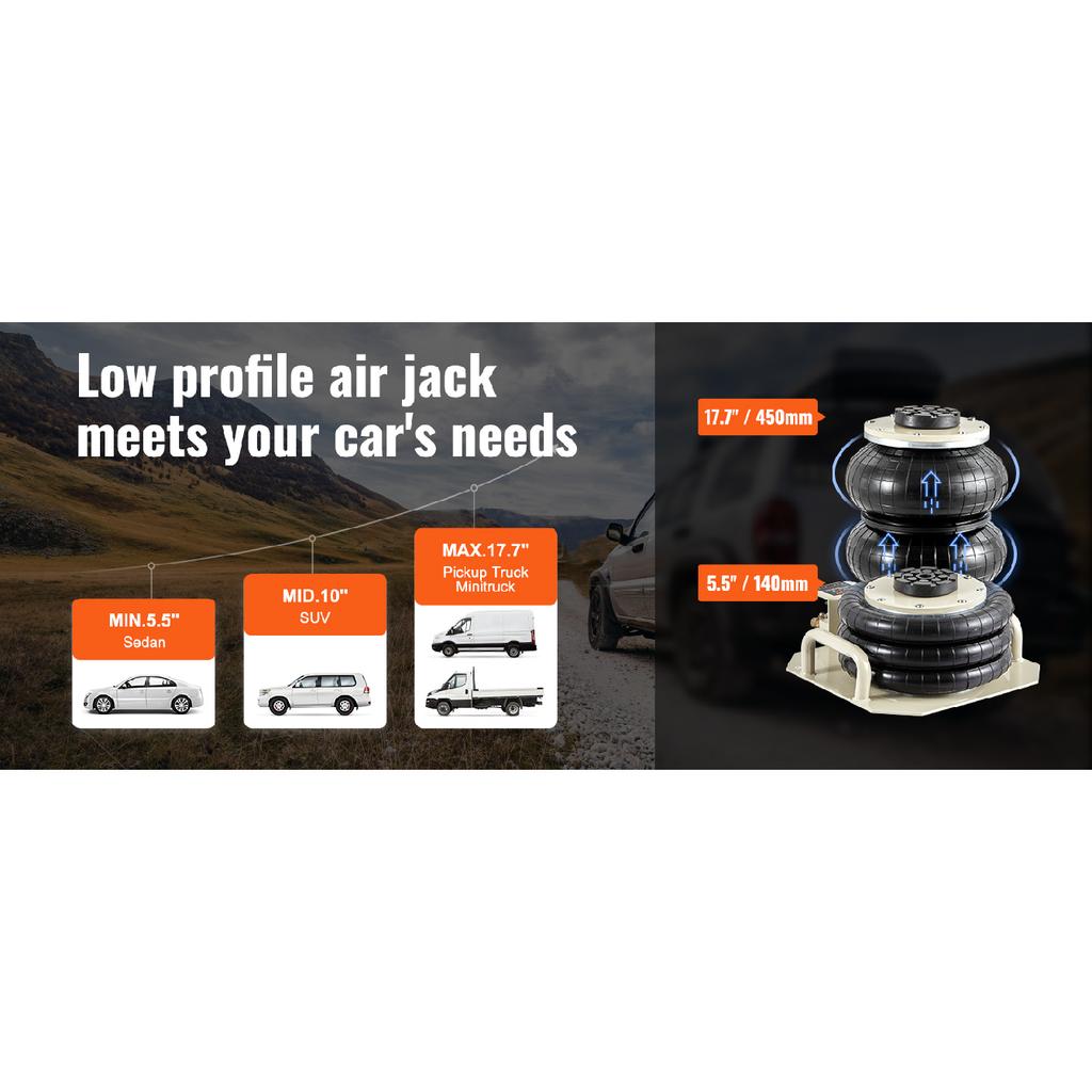 SucceBuy Cric Pneumatic 3 Tone cu Pungă Dublă Cric Pneumatic Cric cu Pungă Ridicare Rapidă 3-5s Cric Pneumatic pentru Mașini cu Mâner Scurt
