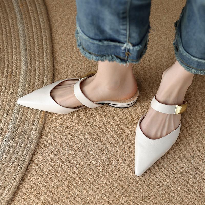 Nuove Pantofole da Donna Estive a Mezza Punta Moda Sexy Punta Acuta Tacco Grosso Scarpe Minimal Eleganti Monocolore Sandali da Pendolari