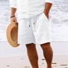 Men's Striped Cotton Linen Beach Shorts with Multi-Pocket and Drawstring