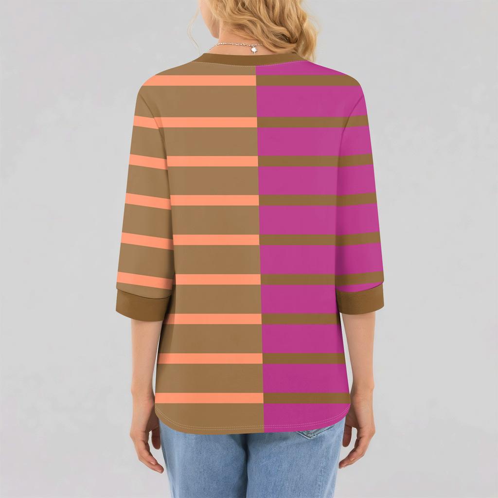 Women's Fashion Casual Seven Sleeve T-Shirt Print Round Neck Top