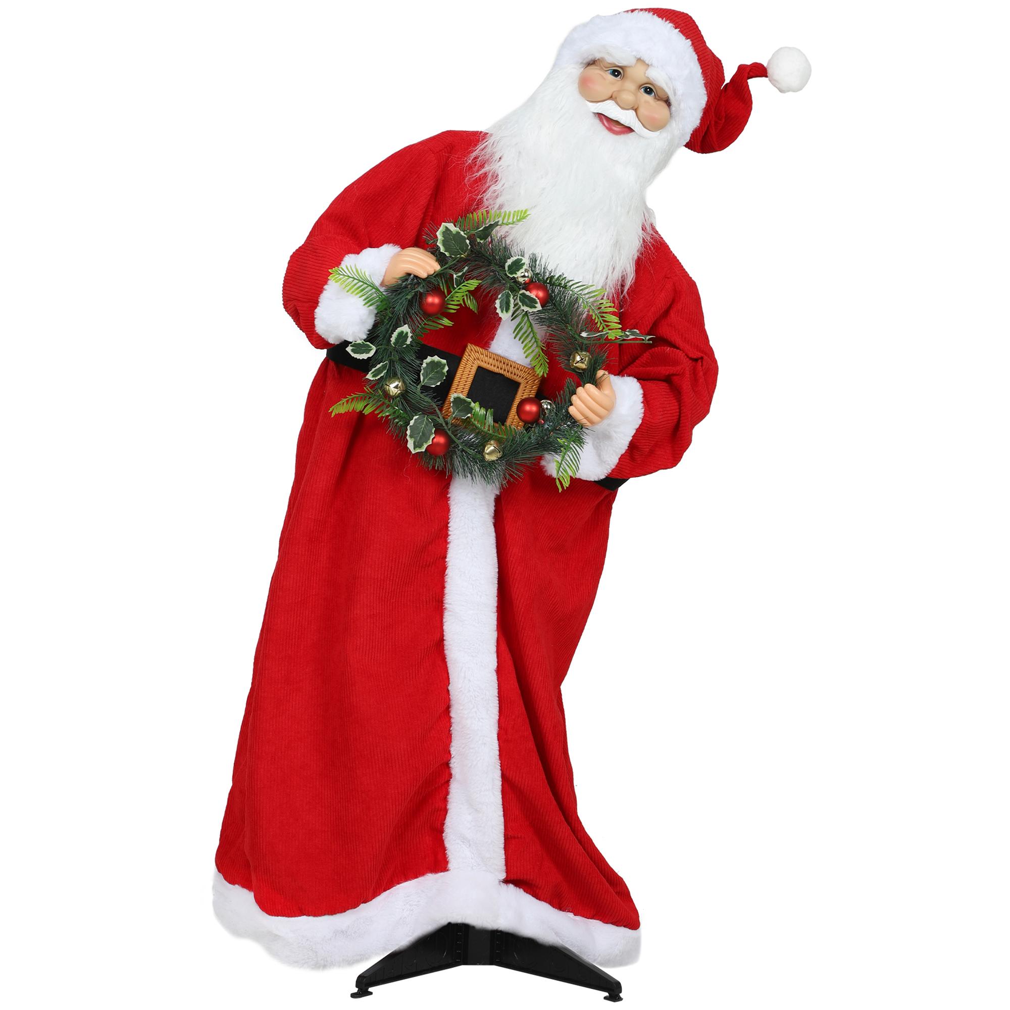 Figurine du Père Noël Debout Commande Vocale Musique Festive Bras Pliables 110 Cm Rouge
