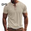 Sommer Herren T-Shirt Loose Fit American Style Kurzarm Geknöpftes Rundhalsoberteil Einfarbig Lässiges Alltagsoberteil