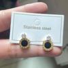 Black Rhinestone Round Stud Earrings, Rose Gold-Plated Titanium Steel, Simple Korean Style Women's Jewelry