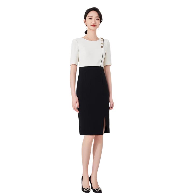 Summer Color Block Mid-Length Professional Dress for Beauty Salon & Jewelry Store Workwear