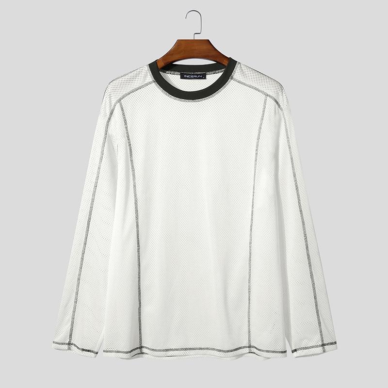 INCERUN Мужские футболки с длинным рукавом, сшитые, с вырезами, топы, майки 5XL белый