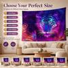 Mystical Neon Tiger Tapestry 2D Flat Printed Peach Skin Wall Hanging Fantasy Fairy Cosmic Background Cloth for Bedroom Decor