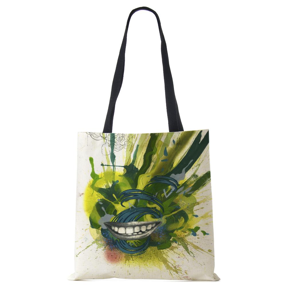 Painted Canvas Tote Shoulder Bag Women Cute Print Harajuku Casual Shopping Handbag Reusable Large Capacity Beach Bag