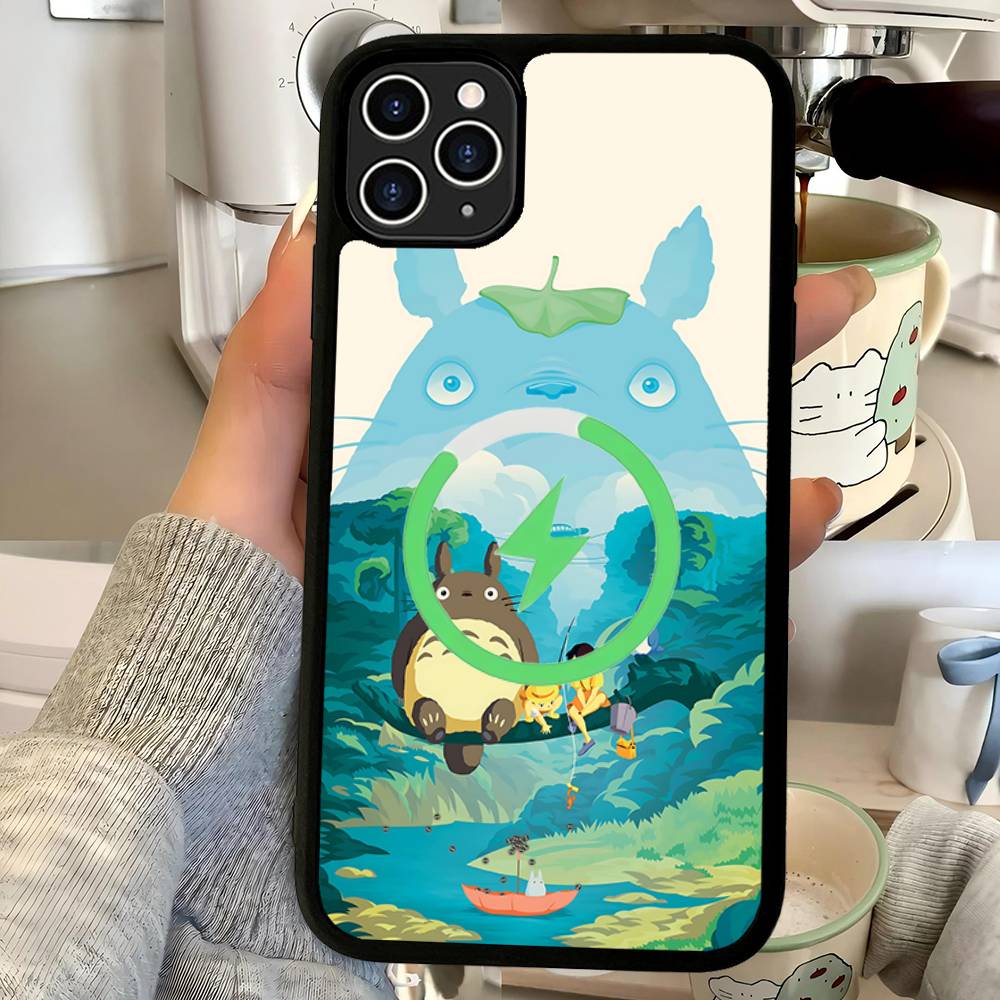 Cartoon Niedliche T-Totoros Magnetische Matte Handyhülle Für IPhone 16 17 15 14 13 12 11 Für Magsafe Kabelloses Lade Cover