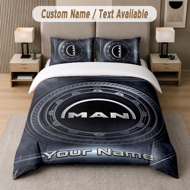 Juego de Cama Personalizado Patrón Camión MAN, Imprimir Nombre Texto 1 Funda Nórdica más 2 Fundas de Almohada Textile para el Hogar