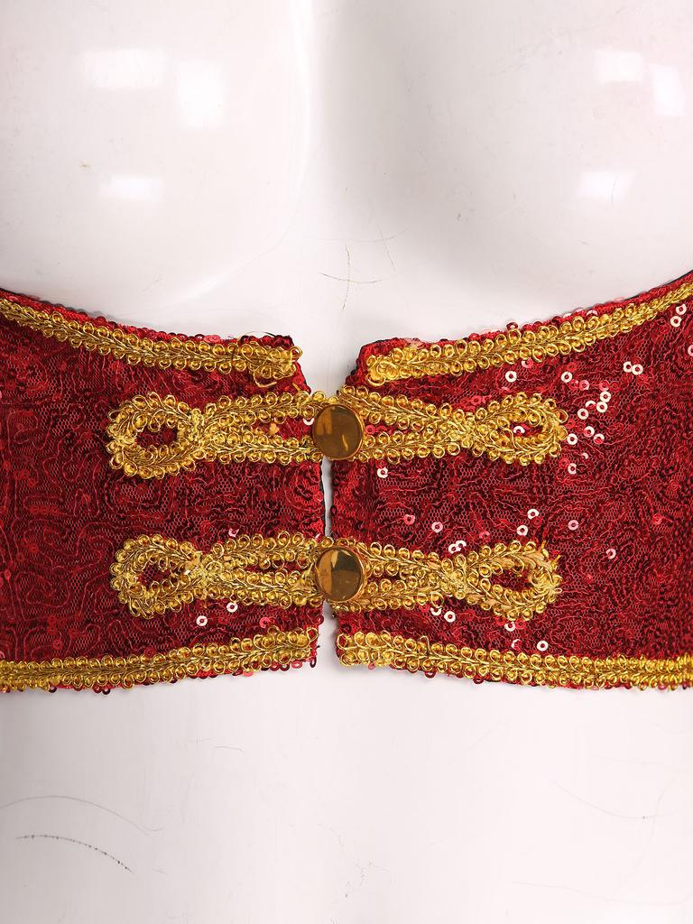 Women Adult Ringmaster Circus Costume Shiny Sequins Gold Webbing Trim Turn Down Collar Long Sleeve Buttons Tailcoat