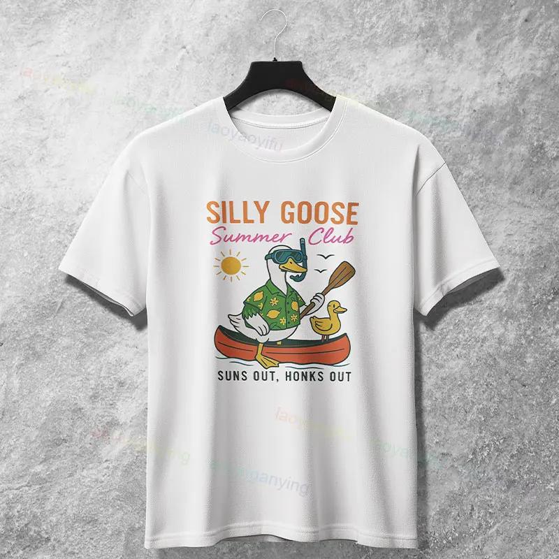 Silly Goose Graphic Tee Funny Honks Out Canoe Print Short Sleeve Cotton TShirt Unisex S