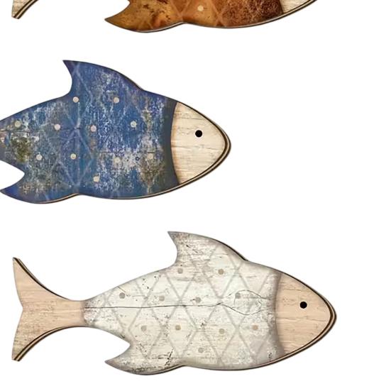 3 Pcs Rustic Wood Fish Wall Art Beach Nautical Wall Hanging Decor Ocean Fish Wall Sculpture for Home Bathroom Living Room