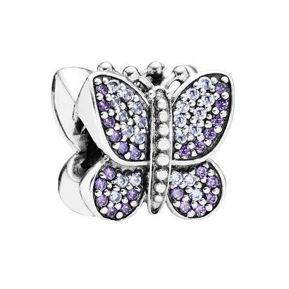 Copper Metal Plating Beautiful Flowers Pink Butterfly Charming Pendant Bead Component Compatible With Authentic Original Charm Bead Components