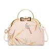 Boho Chic Floral Embroidered Shoulder Bag for Women Metal Handle Purse with Chain Strap Party Gift