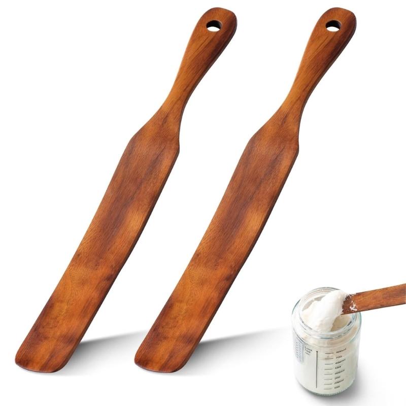 2 Piece Skinny Spurtle for Sourdough Starter, Mixing, Reaching Bottom of Jar, Dough Whisk, Wooden Spatula Kitchen Tool