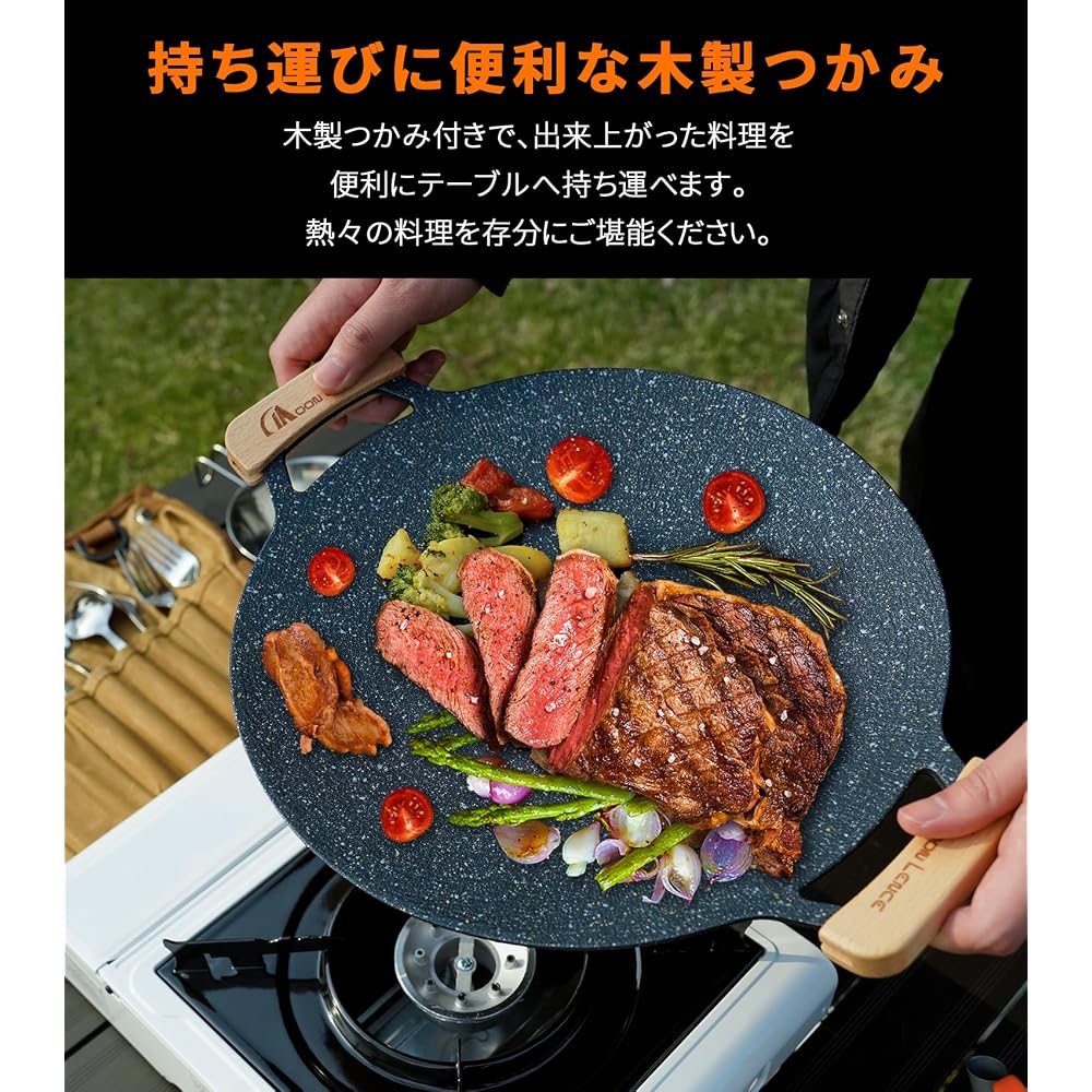 MOON LENCE Multi-Griddle, 34cm Diameter, IH, Gas, Campfire, and Direct Flame Compatible,