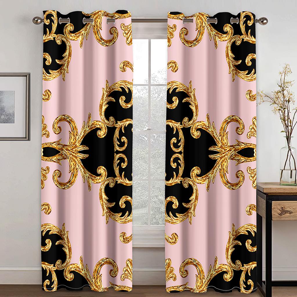2 Paneler Gardin Svart og Gull Kjede Kort Kjøkkengardin Moderne Stuegardiner Vinduer Draperi Gardinpaneler