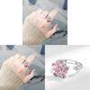Flower Ring Adjustable Copper Jewelry For Women With Zirconia And Pink Blossom Design