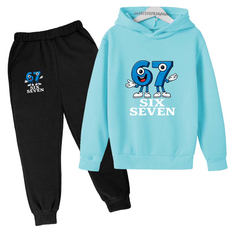 Six Seven Funny Number Print Kids Spring Autumn Casual 2pcs Hoodie+Pants Tracksuits 2-13 Years Boys Girls Daily Outfits Clothes