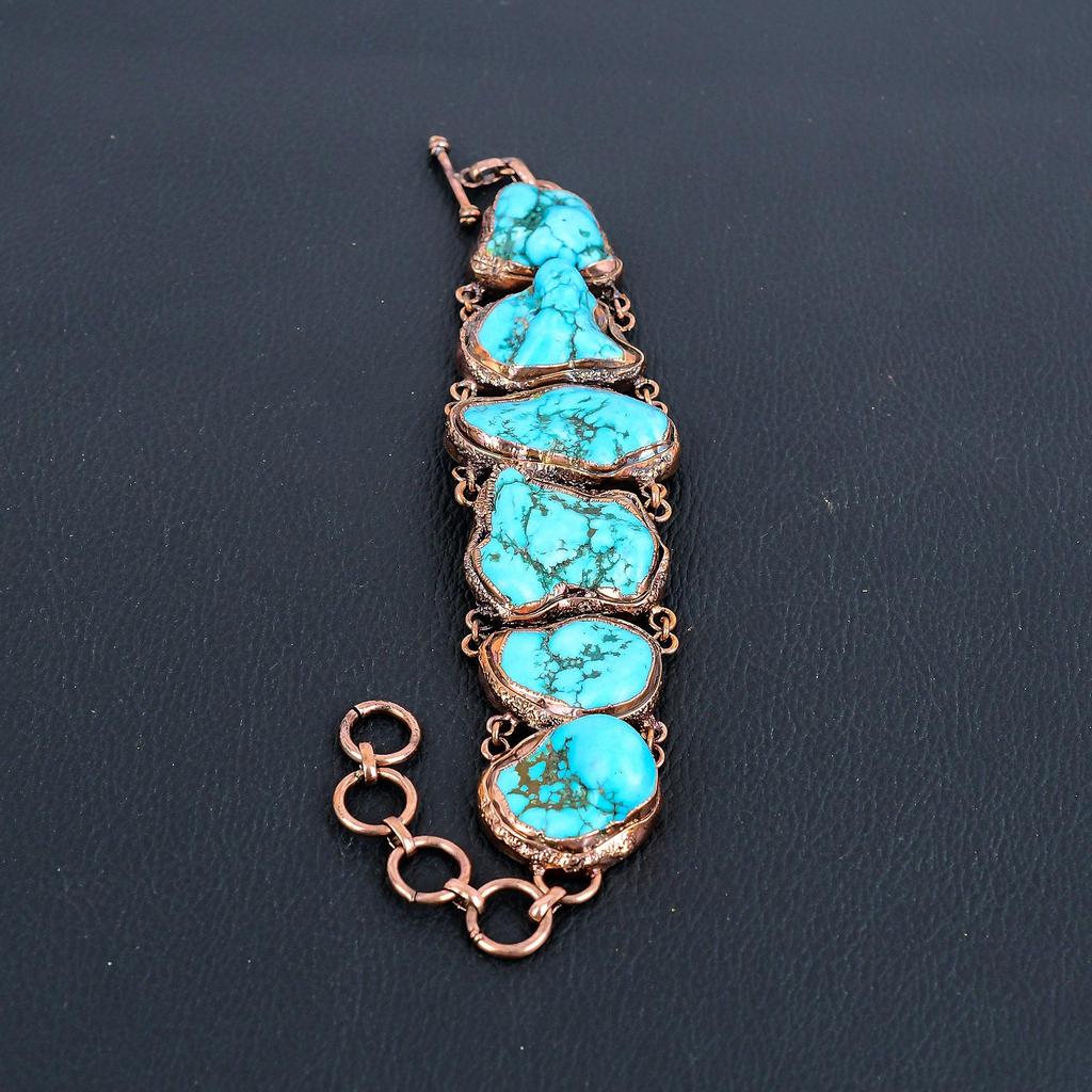 Turquoise Tumble Bracelet Copper Electroformed Gemstone Jewelry, Handmade Bracelet For Thanksgiving