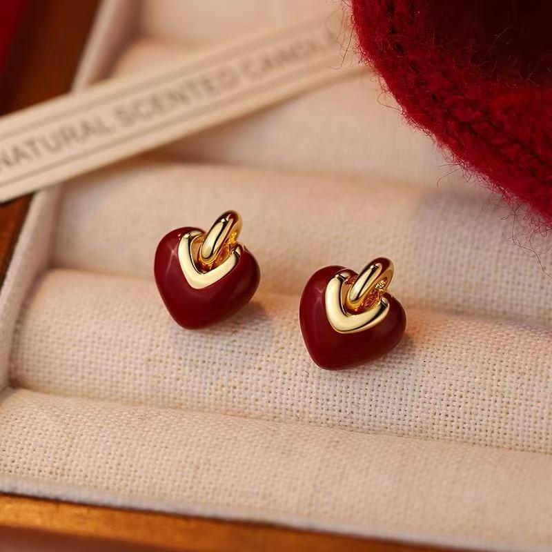 2025 Year of the Snake Red Heart Earrings, 925 Sterling Silver Festive Jewelry for Women.