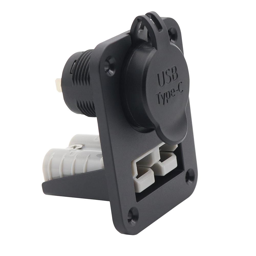 Flush Mount Recessed Plate For Anderson style Plug 50 amp w/ USB + Type C Socket