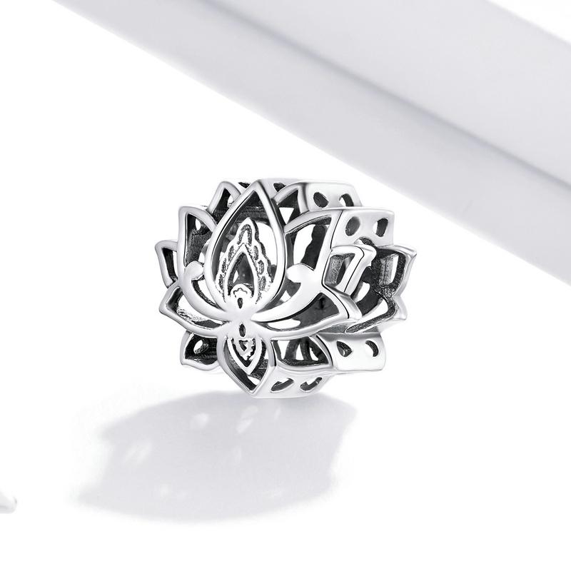 Bamoer 925 Sterling Silver Blooming Lotus Charm Bead for Original 3mm Bracelets & Necklaces, Women Unique Elegant Temperament Jewelry