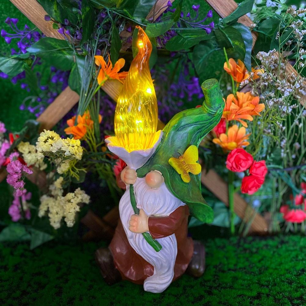 Outdoor Solar Powered Resin Gnome Statue 35cm LED Garden Light Yard Lawn Pathway Decoration For Balcony Terrace