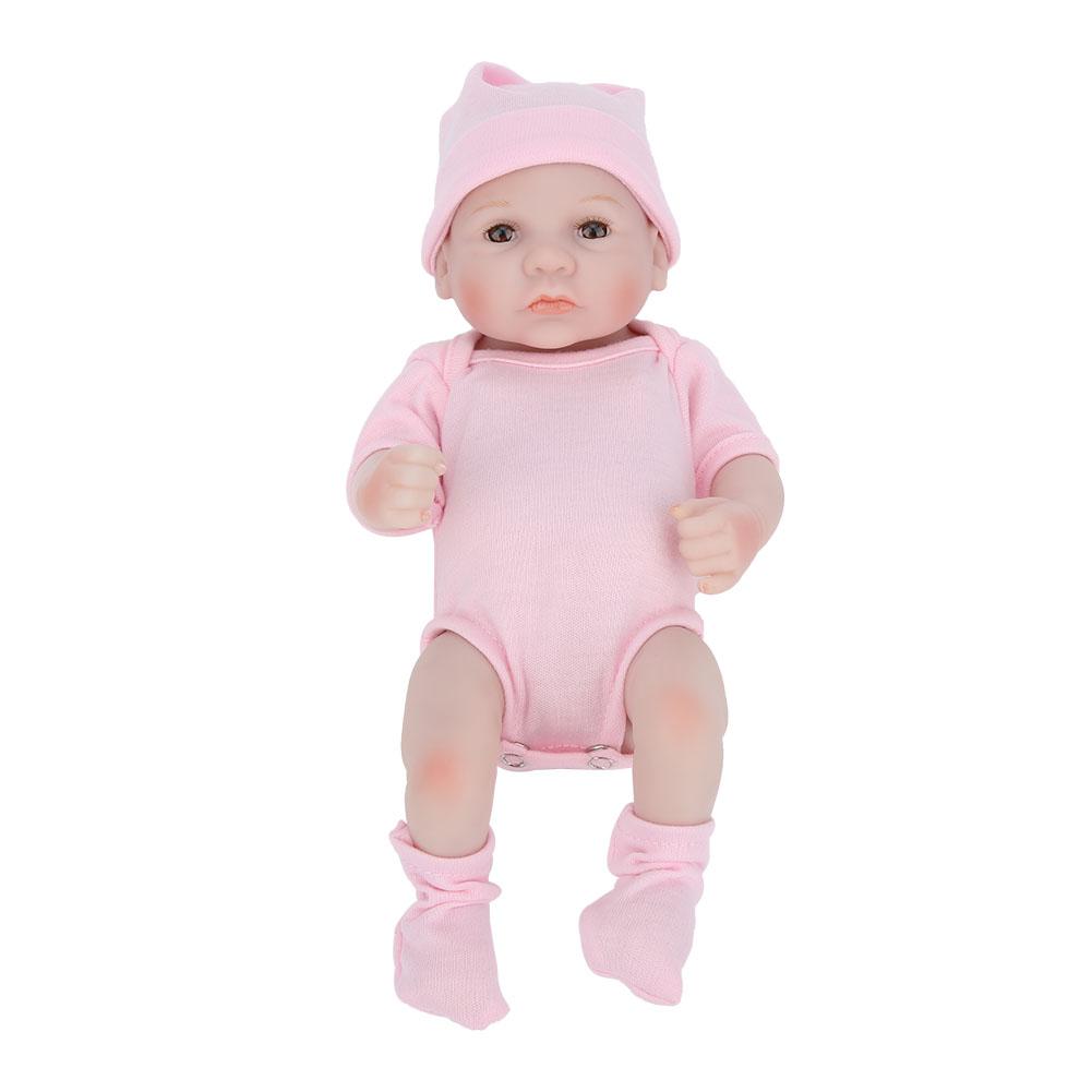 Silicone Body Simulation Baby Doll Lifelike Baby Doll Toy Children Girls Gift 10 InchPink Open Eyes