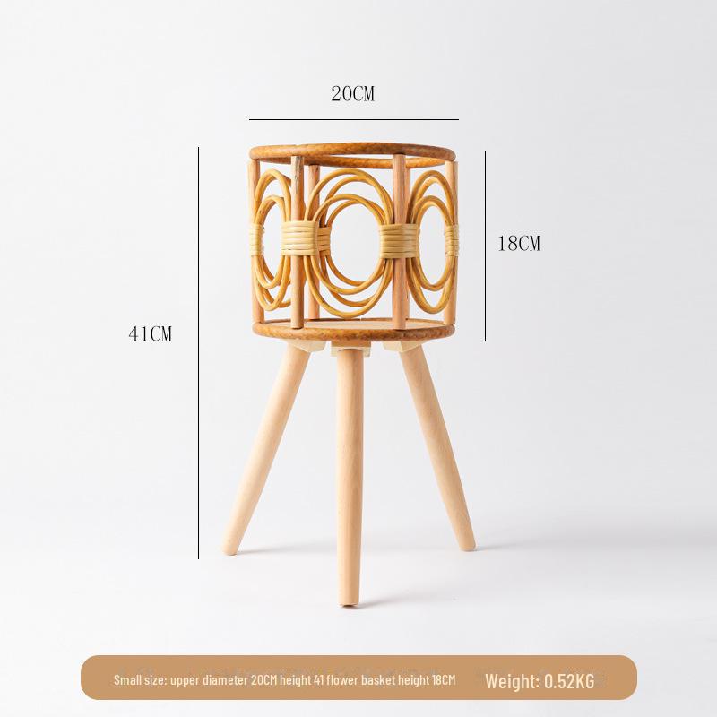 Triangle Floor-Standing Woven Rattan Flower Pot Stand