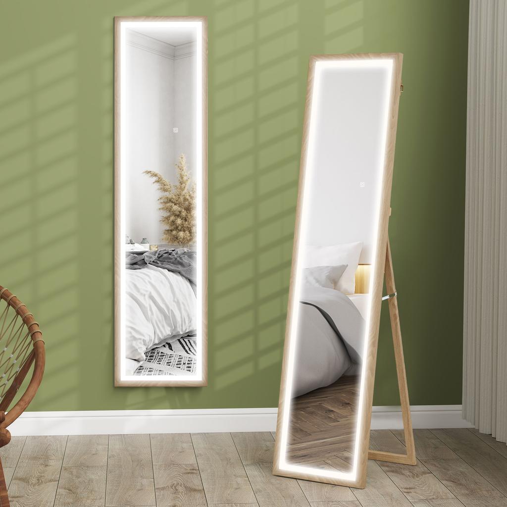 Full Length Mirror, with Adjustable Outer Light, Oak