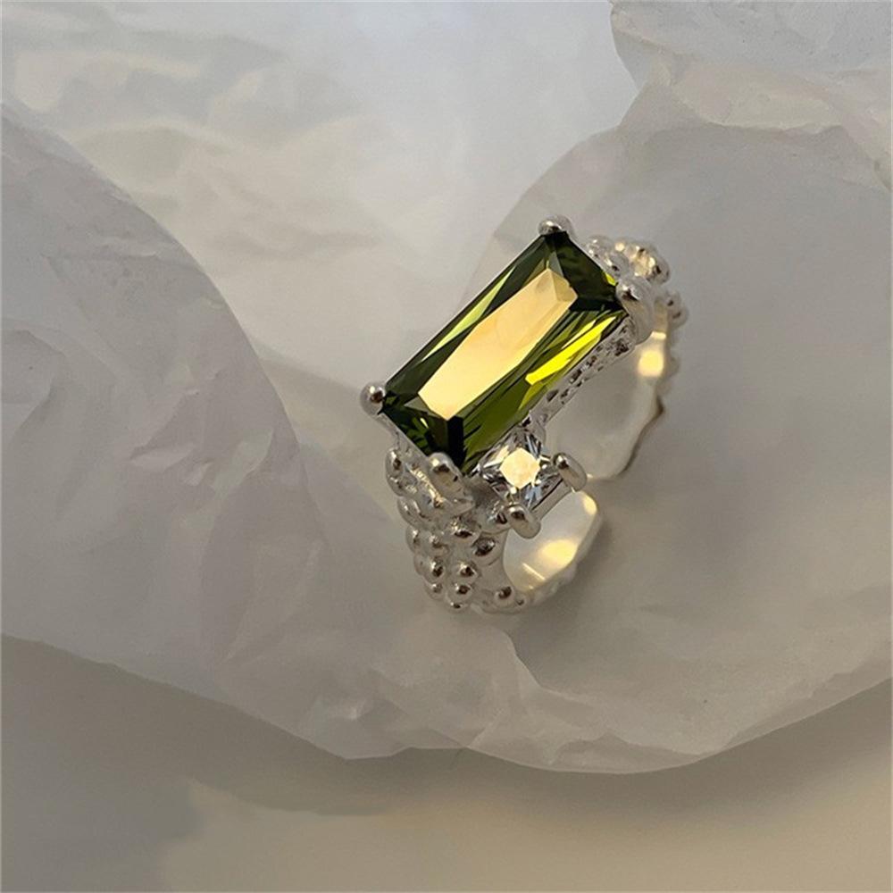 Бабушка Зеленый Серебряный Кольцо Личность Циркон Супер Блеск Открытое Кольцо Кольцо на Указательный Палец