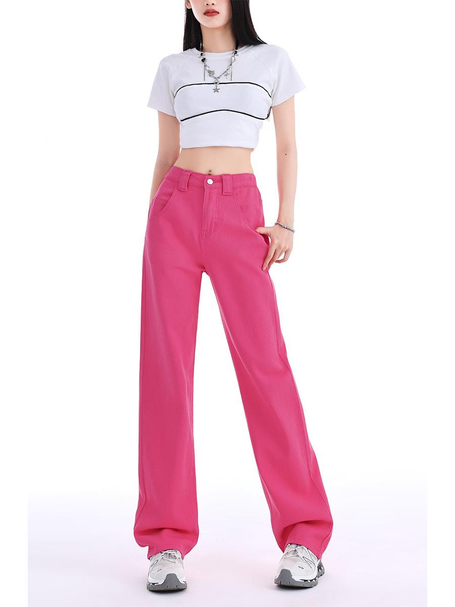 

2024 Women s American Retro Low-Waist Wide-Leg Jeans - Summer Spicy Girl Style, Loose Straight-Leg, Slimming Fit. M розы красного